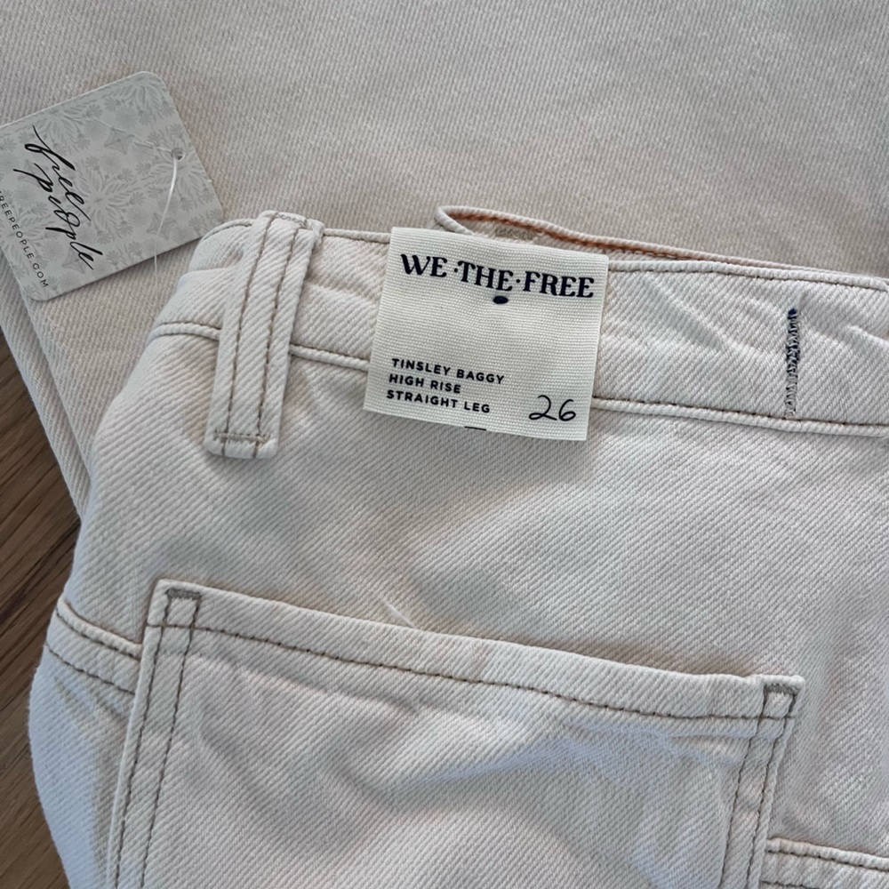 Free People We The Free Tinsley Baggy High-Rise Jeans-Ecru-NWT - Picture 10 of 11